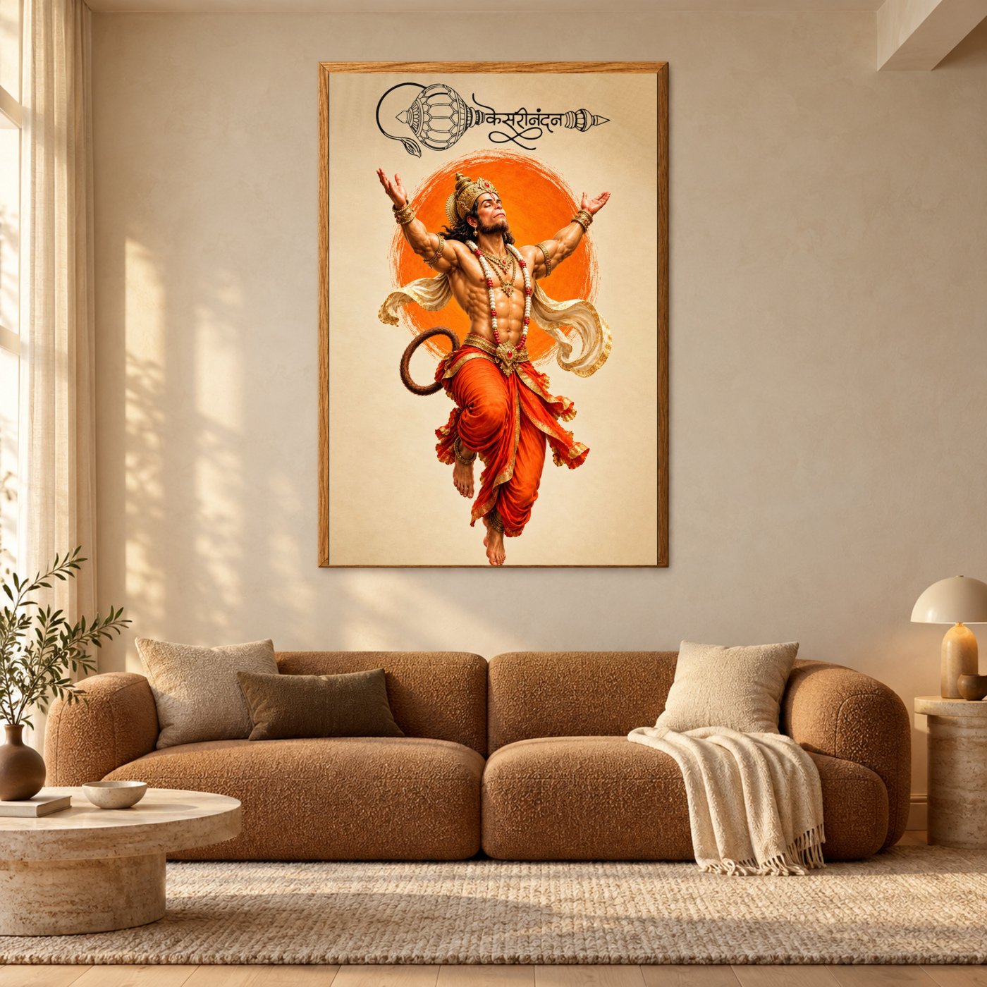 Veer Hanuman Cosmic Radiance - Warm Oak Frame