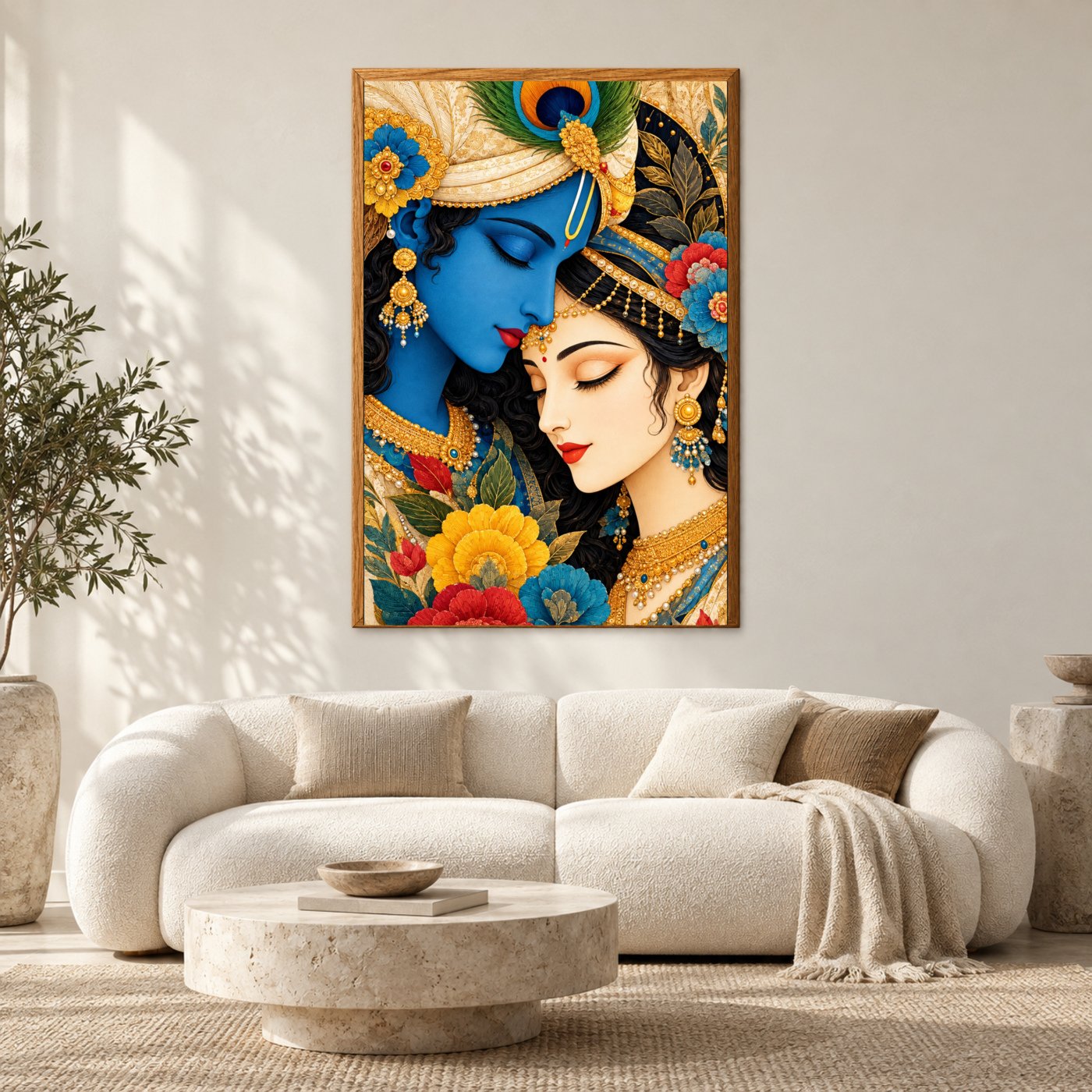 Custom Framed Art in Warm Living Room